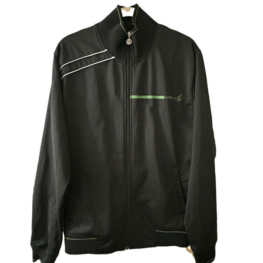 VTG Volcom V Line Zip Jacket Size L Black Green Y2K Skate Streetwear PacSun